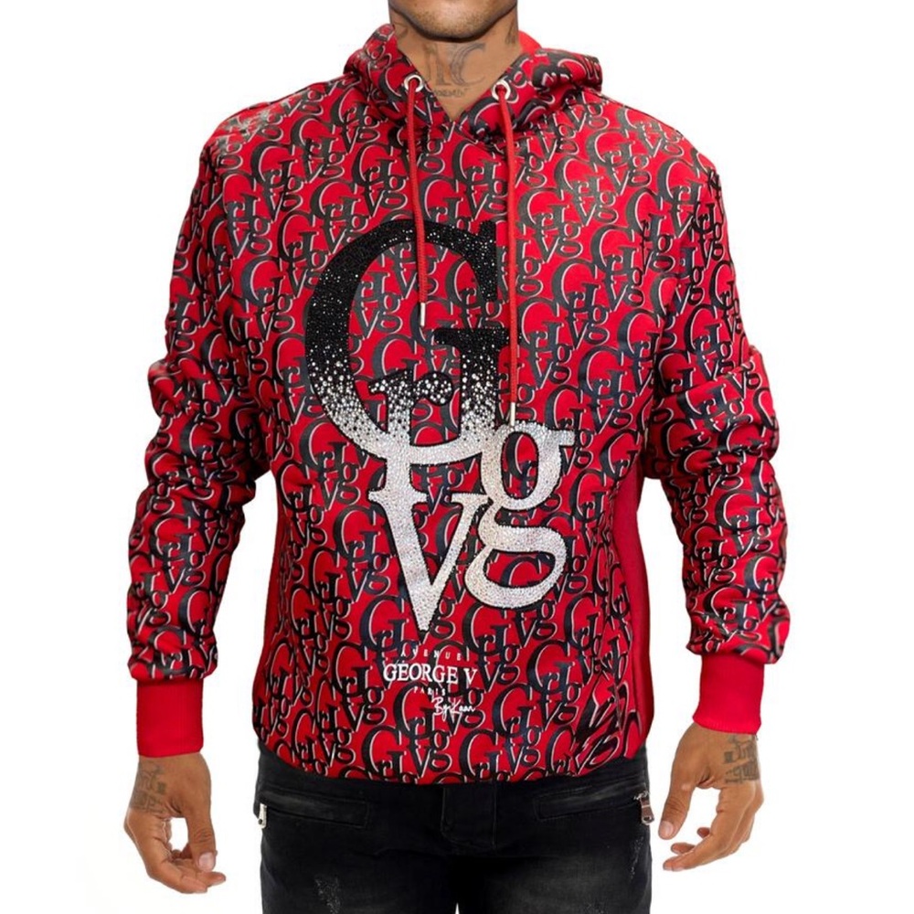Men’s Black Red Hoodie George V Designer Brand From Paris Rhinestones